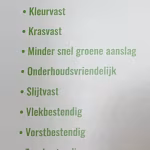 Productlabel met eigenschappen: stroefheid R11, kleurvast, krasvast, onderhoudsvriendelijk, vorstbestendig, zuurbestendig