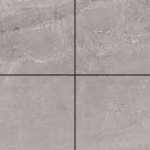 Vier GeoCeramica 75x75 Tempo Ash Matt tegels met zwarte voegen en natuursteenaders