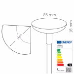 Maattekening van tuinlampkop met 85 mm diameter, 18 mm hoogte en energielabel G