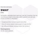 Tekstafbeelding Sway staande buitenlamp met 360 graden lichteffect, voordelen en plaatsingsadvies