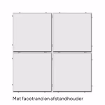 Schema van vier PromoStone tegels met facetrand en afstandhouder