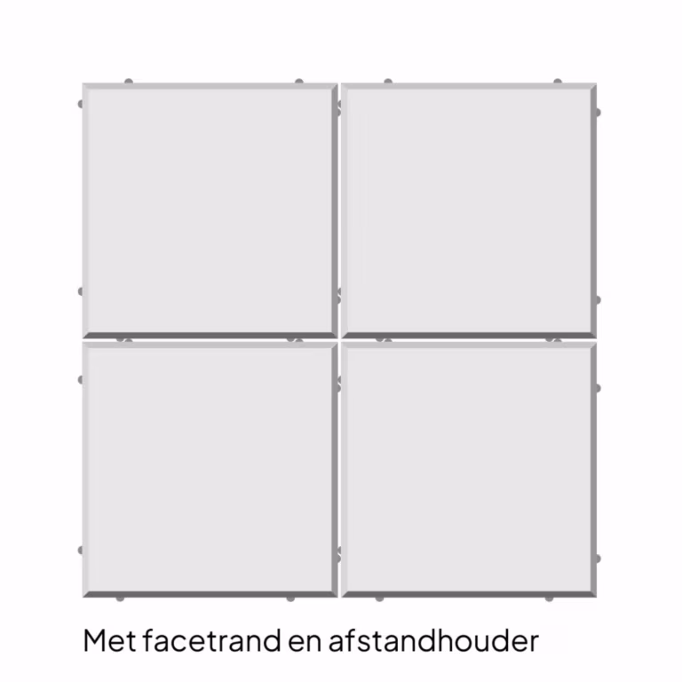 Schema van vier PromoStone tegels met facetrand en afstandhouder