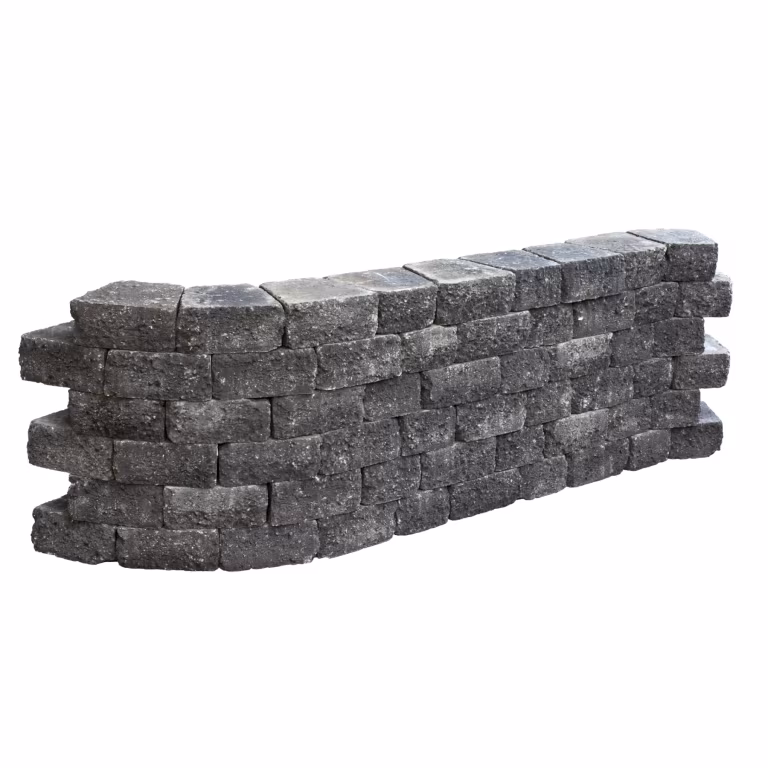 Gebogen muurdeel van Pilestone Coal 23/17x21,5x10 cm op witte achtergrond