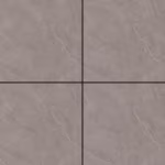 Vier taupegrijze GeoCeramica 75x75 Aura Ash tegels met zwarte voegen in close-up