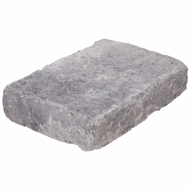 Enkele grijze WG Stone Trommelsteen 20x30x6 schuin van boven op witte achtergrond