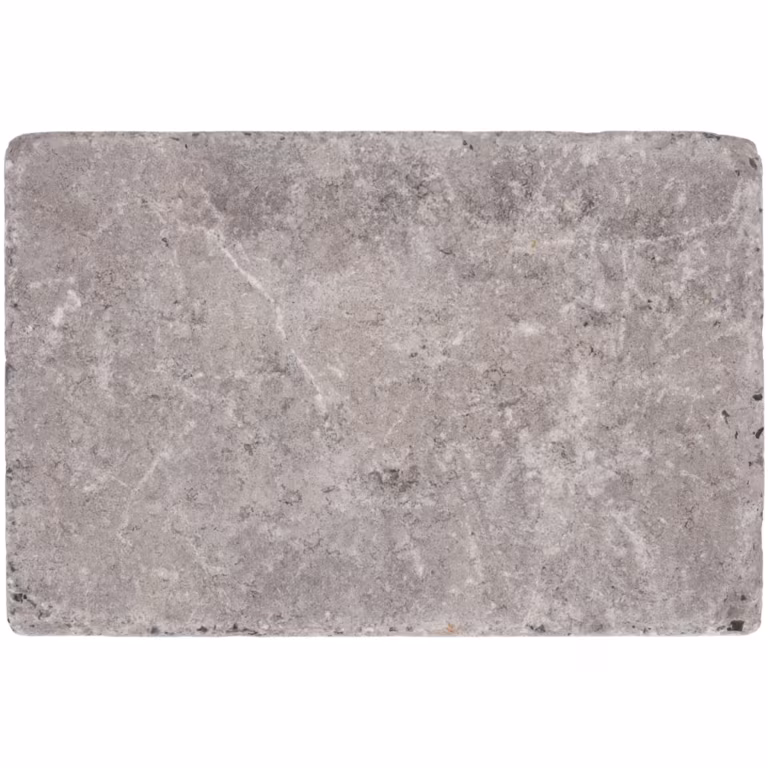 Losse taupe WG Stone Trommelsteen van boven met fijne witte aders en ronde hoeken