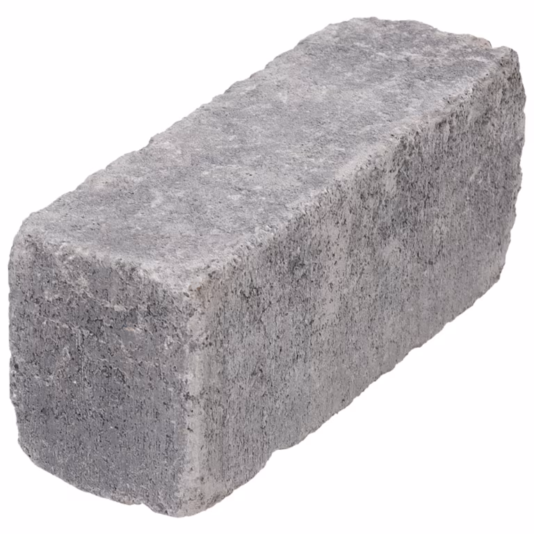 Hoekweergave van grijze WG Stone Trommelsteen 21x7x8 met ruwe getrommelde zijkant