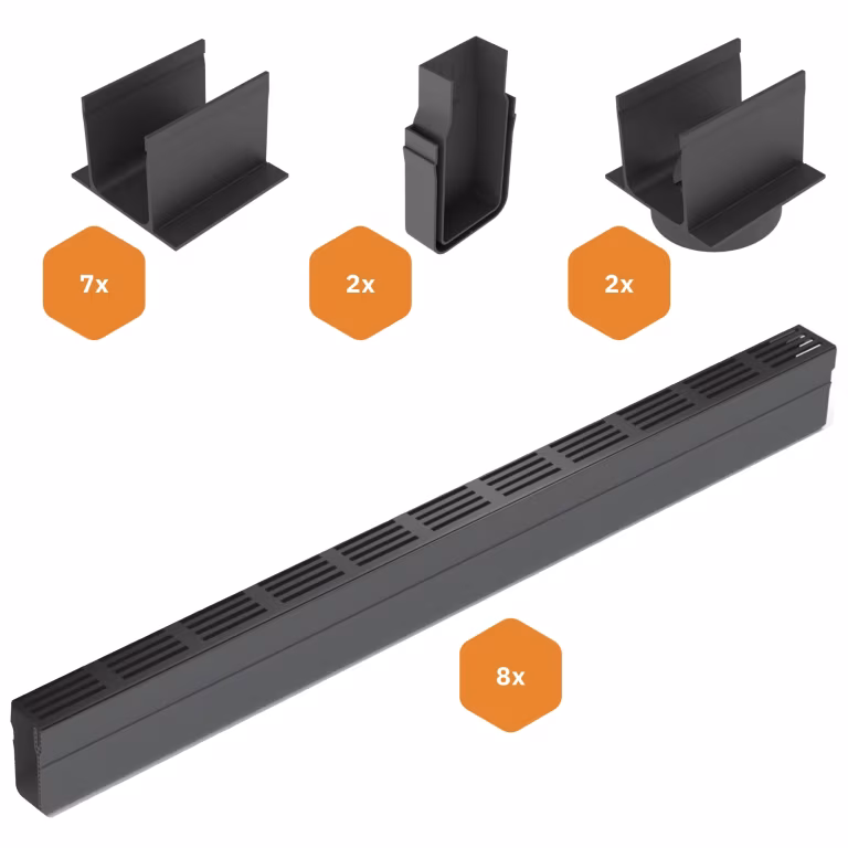ACO Slimline Starterspakket Zwart 8 meter - 2x Onderuitloop