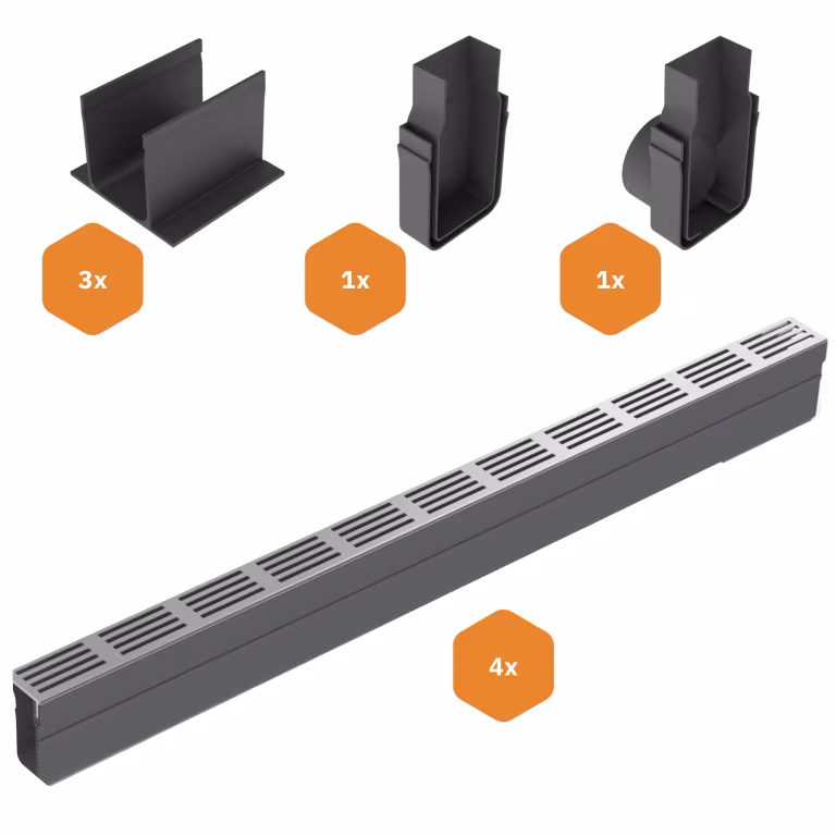 ACO Slimline Starterspakket Aluminium 4 meter - Zijuitloop