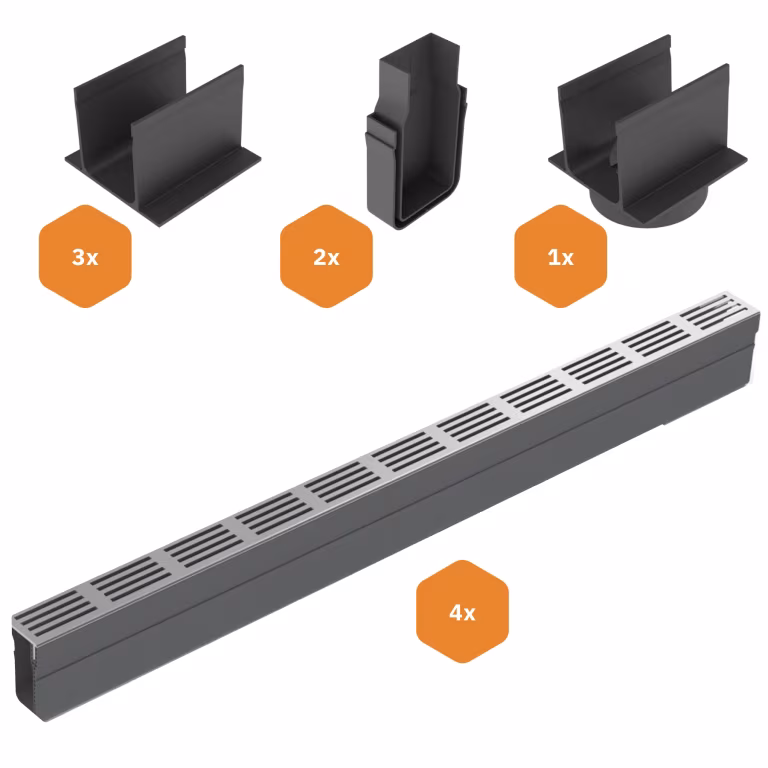 ACO Slimline Starterspakket Aluminium 4 meter - Onderuitloop