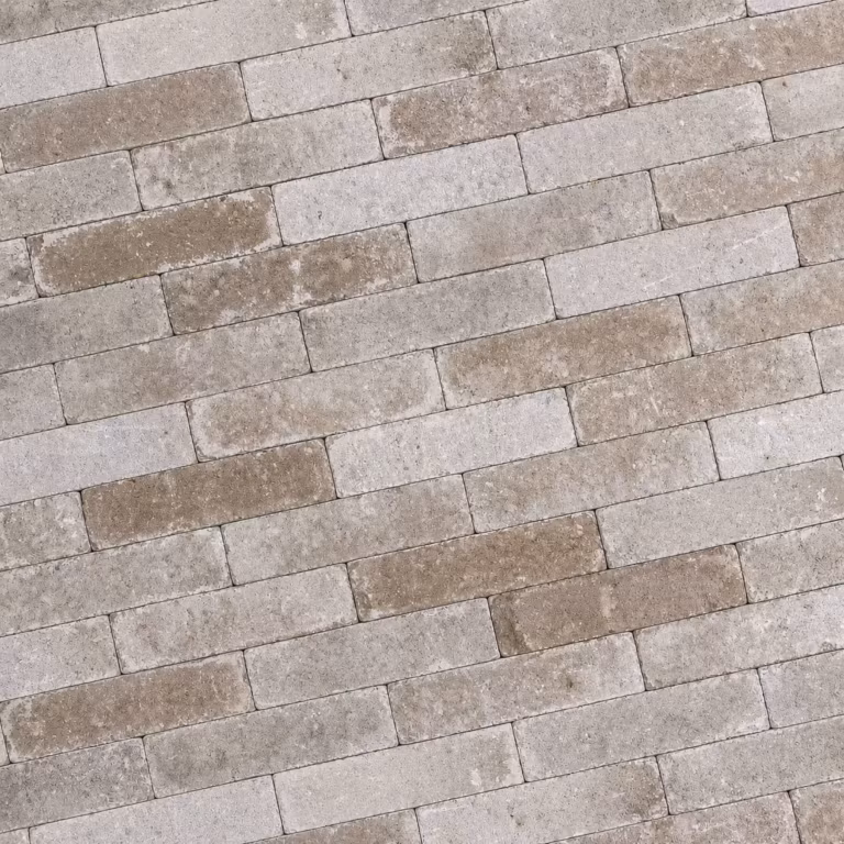 Tumbelton dikformaat Goya klinkers in grijsbeige tinten, bovenaanzicht van het verband